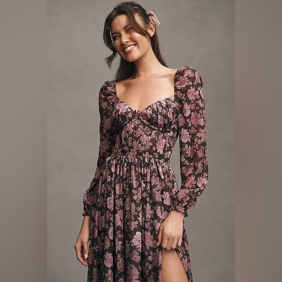 NWT V Chapman The Carmella Dress in Chocolate Peony Print Anthropologie - Picture 3 of 15